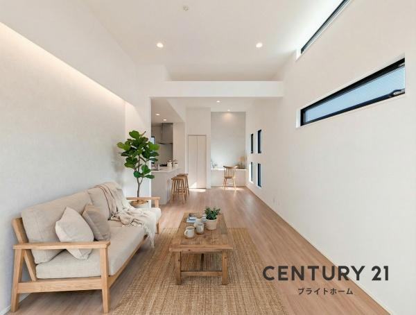 横浜市都筑区川和町の新築一戸建の居間・リビング|家族が自然と集まるリビングは
落ち着きのある空間です♪
※家具はCG加工しています。