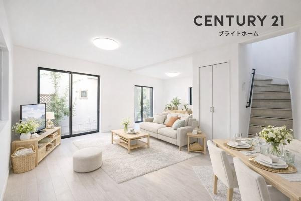 横浜市青葉区桂台２丁目の中古一戸建の居間・リビング|窓からは明るい光が差し込みます！
電気をつけなくても明るいです。
※家具等はCGでの参考レイアウトです。
