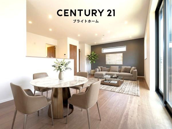 横浜市泉区和泉が丘２丁目の新築一戸建の居間・リビング|自慢したくなるリビング！
形も良く家具の配置にも困りません。
※家具等はＣＧでの参考レイアウトです。