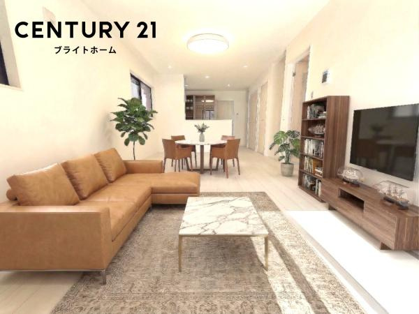 横浜市泉区中田南２丁目の新築一戸建の居間・リビング|家族が自然と集まるリビングは
落ち着きのある空間です♪
※家具等はCGでの参考レイアウトです。