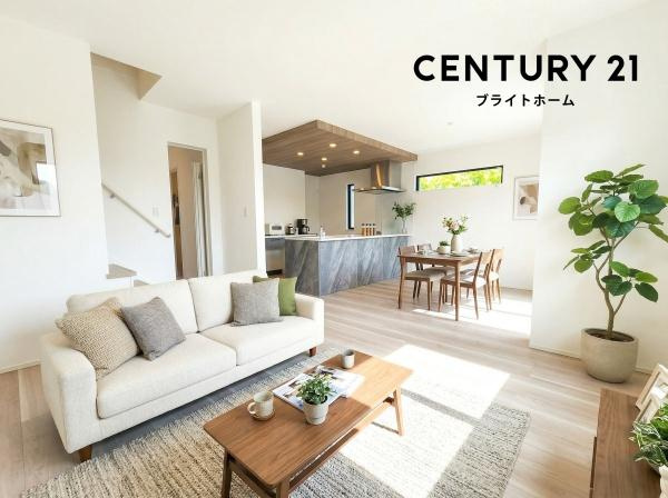 横浜市金沢区富岡東１丁目の新築一戸建の居間・リビング|自慢したくなるリビング！
形も良く家具の配置にも困りません。
※家具はCGでの参考レイアウトです。