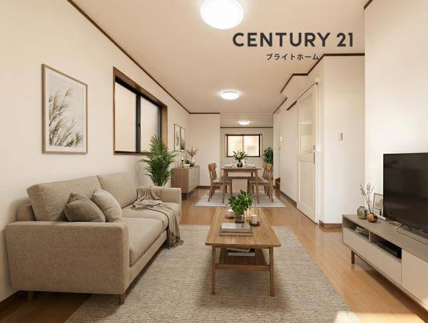 横浜市鶴見区東寺尾東台の中古一戸建の居間・リビング|家族が自然と集まるリビングは
落ち着きのある空間です♪
※家具等はＣＧでの参考レイアウトです。
