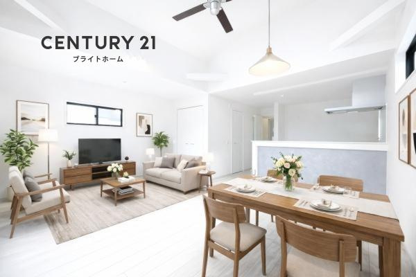 横浜市保土ケ谷区常盤台の新築一戸建の居間・リビング|自慢したくなるリビング！
形も良く家具の配置にも困りません。
※家具はCGでの参考レイアウトです。