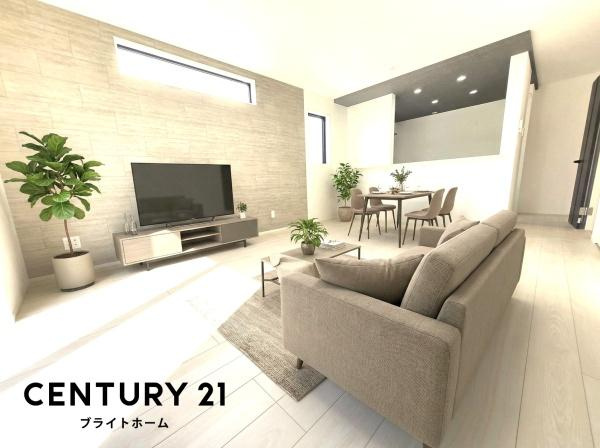 横浜市磯子区杉田８丁目の新築一戸建の居間・リビング|家族が自然と集まるリビングは
落ち着きのある空間です♪
※家具等はＣＧでの参考レイアウトです。
