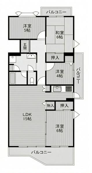 馬見第一住宅　１３号棟の間取り|広々したリビング約１５帖