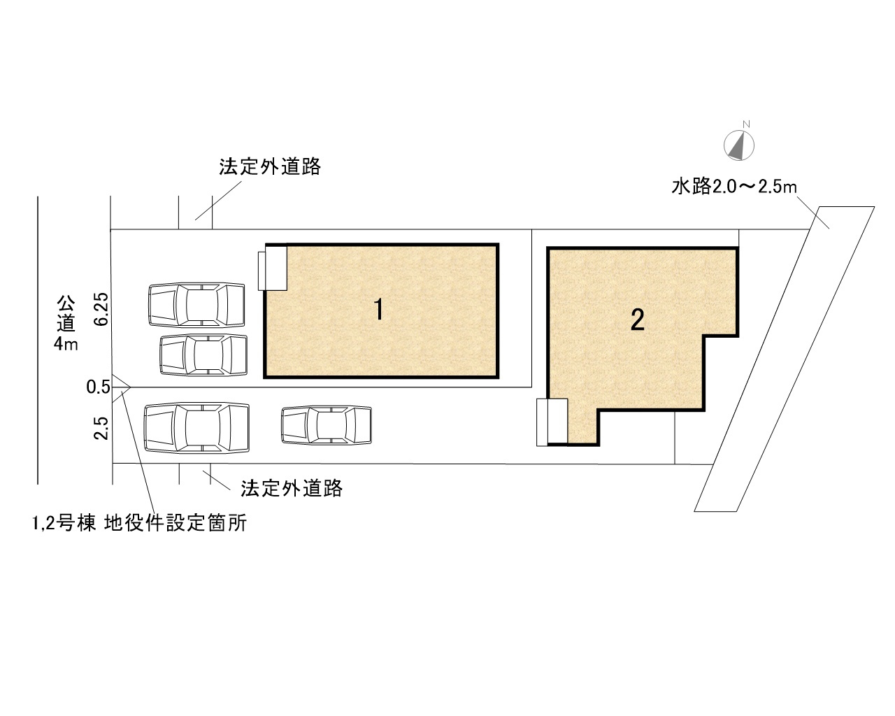 高浜市呉竹町第4　全2棟<2号棟>の区画図|駐車スペース2台（縦列）