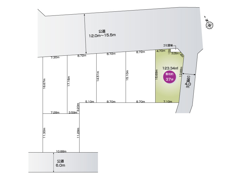 下日出谷東3丁目　6区画　5号棟　配置図