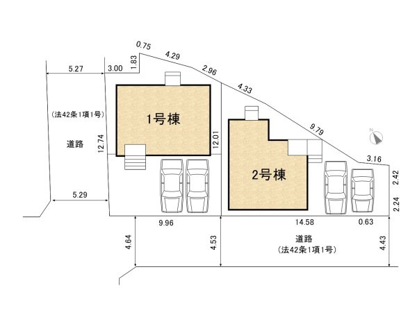 碧南市汐田町第1　新築住宅＜1号棟＞の区画図|駐車場並列２台可能