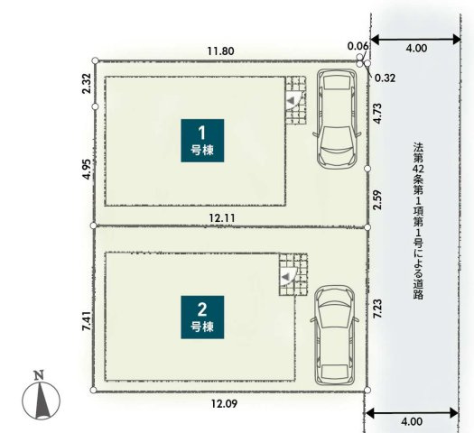 座間市第4入谷西　新築全2棟の区画図