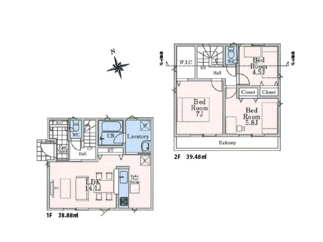 【間取り】 | 西東京市住吉町1丁目　新築一戸建住宅　全4棟　(保谷店) | 1号棟/家事効率良好な水回り集中設計。WICなど収納も多くお部屋を広くお使いいただけます。※図面を基に作成しています。現況と異なる場合は現況を優先いたします。