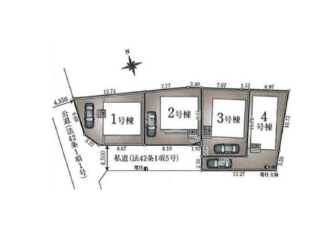 【区画図】 | 西東京市住吉町1丁目　新築一戸建住宅　全4棟　(保谷店) | 1号棟/陽当たり良く開放的な南西角地です。※図面を基に作成しています。現況と異なる場合は現況を優先いたします。