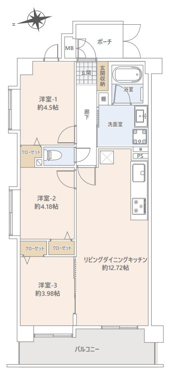 朝日パリオ西武柳沢の間取り|朝日パリオ西武柳沢：３方向角部屋！全居室収納・窓が付いた３ＬＤＫエアコン付きリノベーション物件には玄関ポーチが付いております！