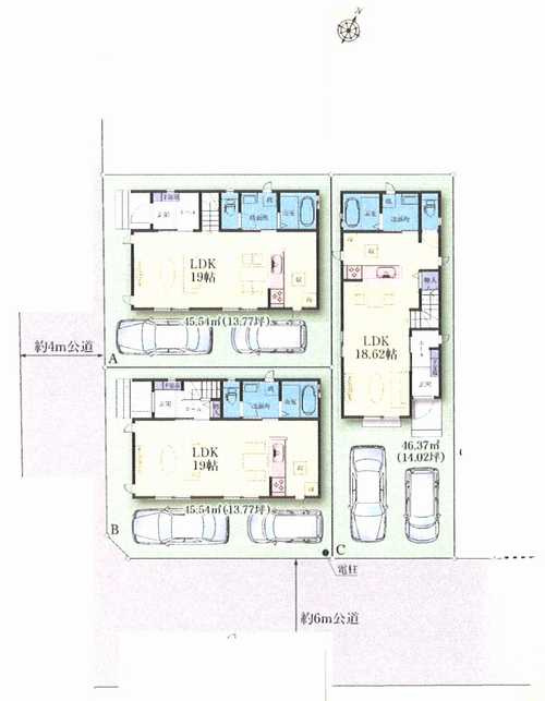 南区相模台7丁目　新築戸建全3棟　A号棟の区画図