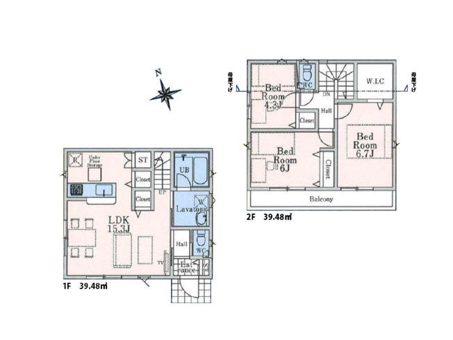 【間取り】 | 西東京市住吉町1丁目　新築一戸建住宅　全4棟　(保谷店) | 2号棟/リビング階段と対面式キッチンを採用したご家族の仲が自然と深まる住まい。WICなど収納も多くお部屋を広くお使いいただけます。※図面を基に作成しています。現況と異なる場合は現況を優先いたします。