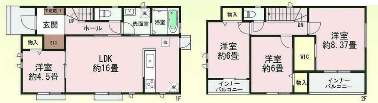 新築　渋川市石原　Heartful　Town　A号棟の間取り|建物面積106.81㎡　全居室南向きで日当たり良好♪シューズインクローク・ウォークインクローゼット・各部屋収納付きで便利です！インナーバルコニーなので突然の雨でもお洗濯物も安心です♪
							
