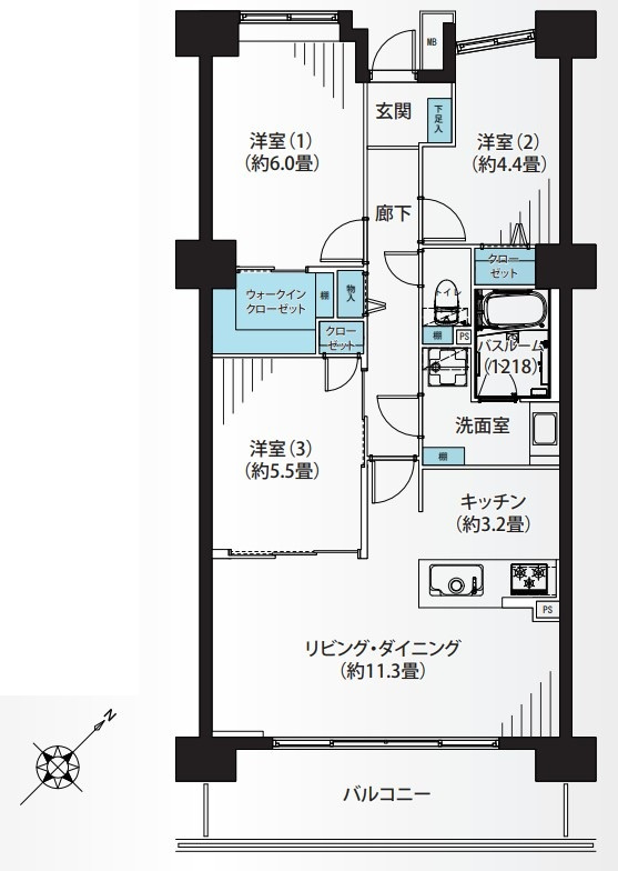 シスナブ池袋本町の間取り|シスナブ池袋本町：南東向き！全居室収納付き３ＬＤＫリノベーション物件はフラット３５＆住宅ローン減税利用可能です！