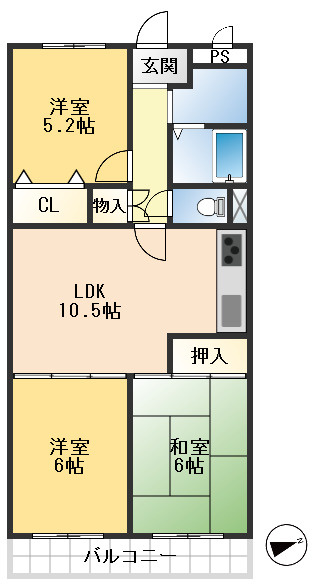 豊中緑ヶ丘サンハイツD棟の間取り