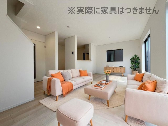 新築戸建・新築建売　福島市南沢又第20　清水小・清水中の居間・リビング|画像はバーチャルホームステージングの加工による演出で、実際の家具は付きません。