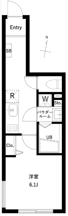 WHARFワーフ蒲田westの間取り|南向き　玄関広めでロードバイクなども置ける広さの1Kバストイレ別独立洗面台！
