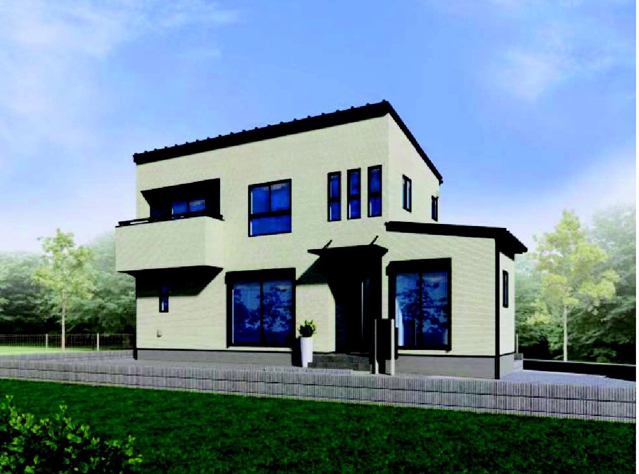 前橋市青柳町　10号棟　新築住宅の完成予想図|青柳町に新築住宅を建築中です。
お客様のご都合に合わせて同仕様の物件もご見学頂けます♪
スタイリッシュなオシャレな外観でおススメです☆