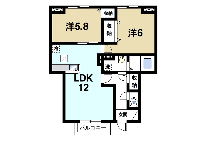アベニュー　ウエストナイン　Ⅰの間取り|2LDKの間取りのお部屋です