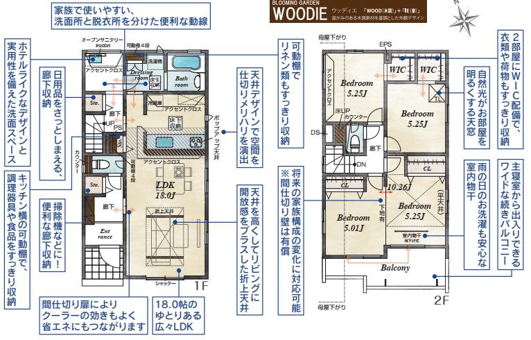 加須市花崎4丁目　新築一戸建て　02の間取り|リビングスルー階段で家族の帰りが確認できる安心の間取りです♪