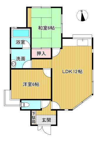 商談中　吉田ゴルフガーデンの平坦なお庭付き平屋建ての間取り|コンパクトな2LDKの間取り