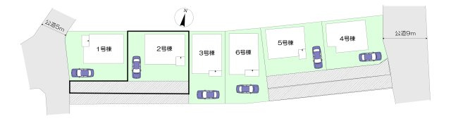 入間市野田・全6棟　新築一戸建　2号棟　～LDK16.2帖～の区画図|【全6棟・2号棟】
駐車1台可能です。