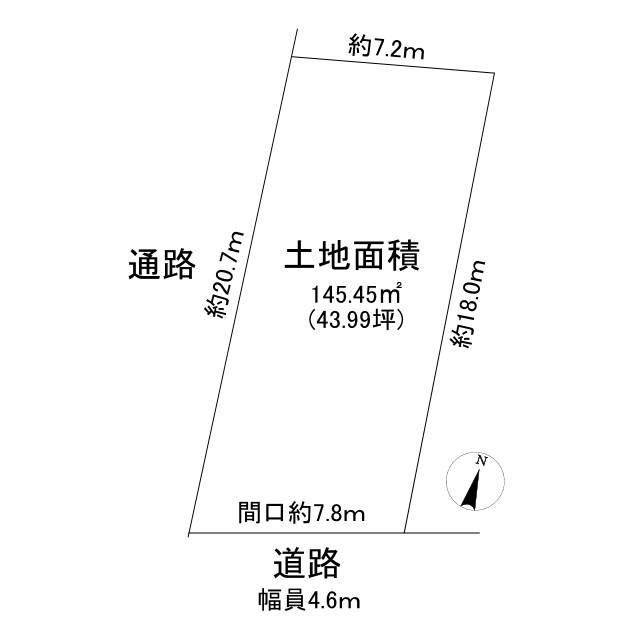 一宮市北方町北方字東土取土地の土地図|土地面積145.45㎡ 南側に道路がある土地になります。
