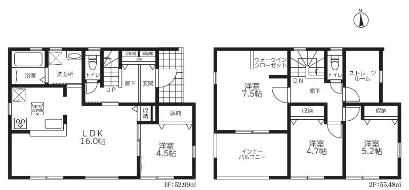 幸手西　新築一戸建て　01　リーブルファインの間取り|水回り集中設計で毎日の家事の負担を軽減します♪