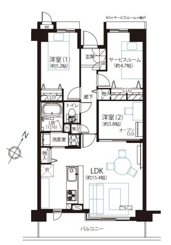 【間取り】 | マークミュー横濱シティフロント | 61.49㎡の2LDK+S。