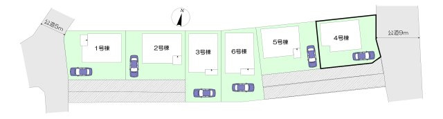 入間市野田・全6棟　新築一戸建　4号棟　～LDK16.2帖～の区画図|【全6棟・4号棟】
駐車1台可能です。