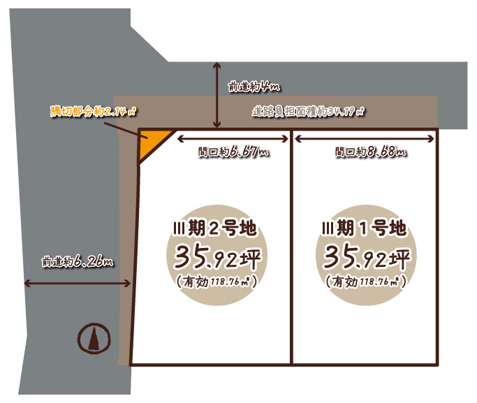 山田車塚町　Ⅲ期１号地の区画図|他号地もご案内可能です！お気軽にご相談ください♪
