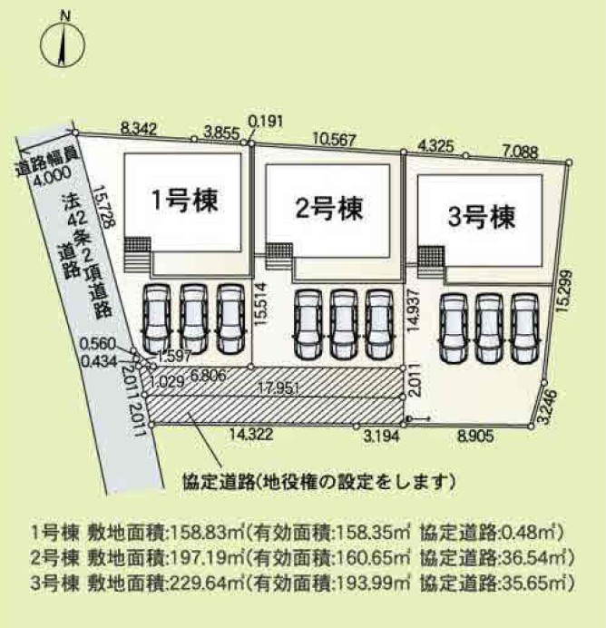 新築　伊勢崎市境米岡第3　1号棟　Cradle Gardenの区画図|全3区画の1号棟です。土地約48坪。