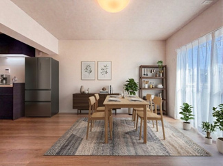 【居間・リビング】 | 三田小茂根コーポ | リビングダイニング　当日のご見学、可能です！お気軽にお問い合わせください！※0120-133-468　「これは生成AIによる画像です」