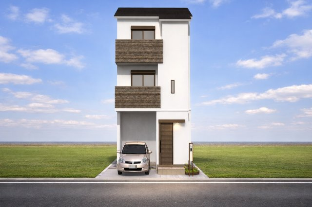 西京極徳大寺団子田町　新築参考Aプランの外観パース|【外観パース：新築参考Aプラン】
建物の雰囲気をイメージしやすい外観パース図です。自由設計の為、外観デザインなどお客様のお好みに変更が可能です！（新築参考Aプラン80.6㎡、建物価格1698万円）