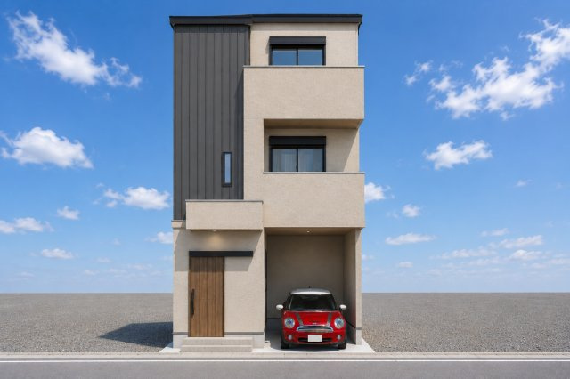 西京極徳大寺団子田町　新築参考Aプランの外観パース|【外観パース】
建物の雰囲気をイメージしやすい外観パース図。※本パース図はイメージの為、実際の仕上がりとは多少異なる場合がございます。（Aプラン建物面積79.79㎡、建物価格1698万円）