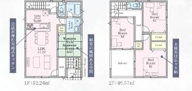 平塚市山下１丁目　新築戸建　全４棟の間取り|南向き　４LDK