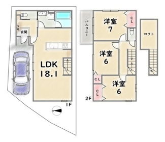 【参考プラン】 | 右京区山ノ内荒木町　建築条件付 | 《参考プラン》建物価格：1929万円　延床面積：86.07平米（1F:43.54平米　2F:42.53平米）