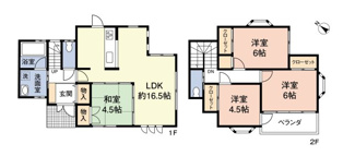 【間取り】 | 千葉市緑区平山町　中古戸建　JR外房線「鎌取駅」 | 1FにLDKと和室、2Fに洋室3部屋を配したゆとりの4LDK。棚付きクローゼットで収納も充実しています。南向きのバルコニーや、家事動線に配慮した水回り集約設計で、家族が快適に過ごせる住まいです。