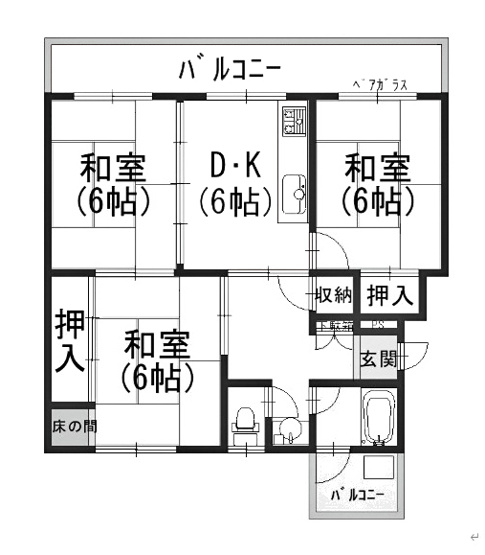 【間取り】 | 円明寺ヶ丘団地G棟 | 専有面積54.52㎡