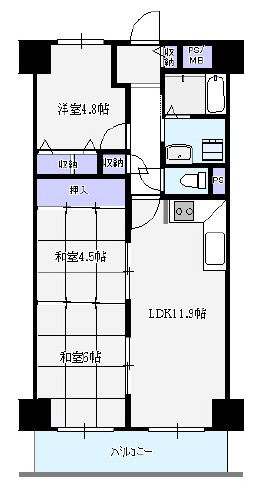 ファミール堺の間取り|ＬＤＫに面した和室２部屋の襖を外せば広々リビングとしても利用可能です♪