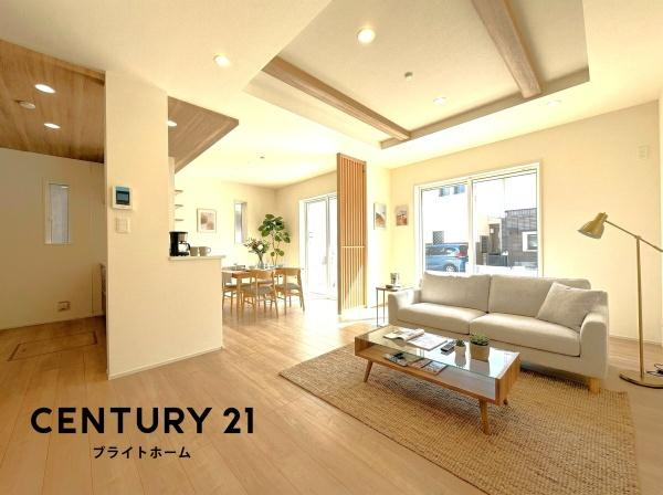 横浜市泉区中田西３丁目の新築一戸建の居間・リビング|家族が自然と集まるリビングは
落ち着きのある空間です♪
※家具等はＣＧでの参考レイアウトです。
