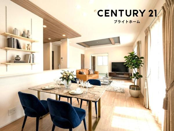 横浜市港南区日野中央２丁目の新築一戸建の居間・リビング|自慢したくなるリビング！
形も良く家具の配置にも困りません。
※家具等はＣＧでの参考レイアウトです。