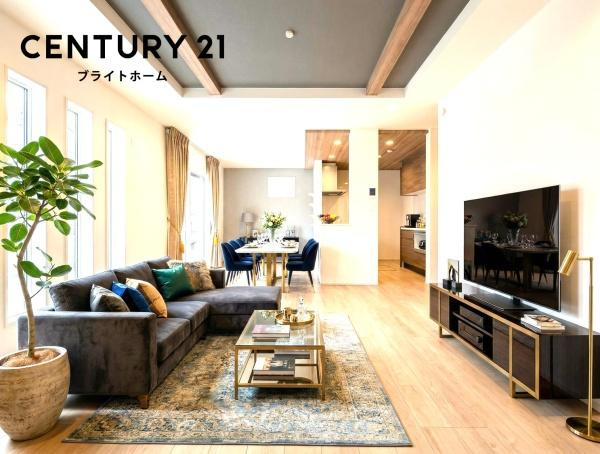 横浜市港南区日野中央２丁目の新築一戸建の居間・リビング|窓からは明るい光が差し込みます！
電気をつけなくても明るいです。
※家具等はＣＧでの参考レイアウトです。