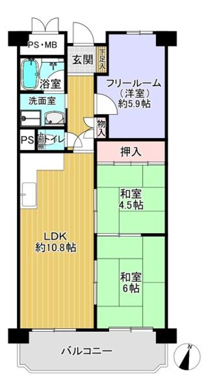 【間取り】 | 正起瓢箪山第２ハイツ　中古マンション | ■2017年リフォーム歴有　浴室・キッチン・トイレ・洗面・クロス・CF♪