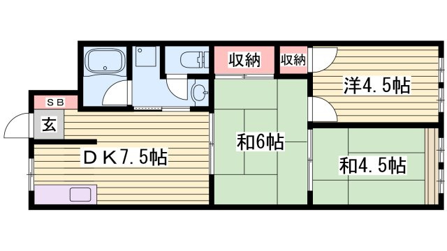 姫路市増位新町２丁目の賃貸マンションの間取り