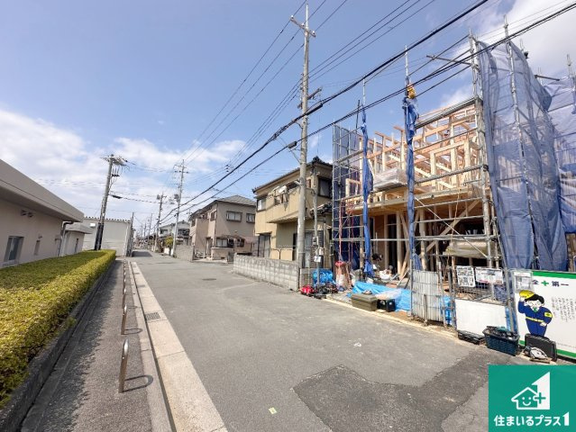 明石市大久保町江井島　第1期　新築一戸建ての前面道路含む現地写真|周辺は落ち着いた街並みの住宅地！子育てがしやすい住環境です！まだ未完成ですが、現地でしかわからない事もございます。是非一度ご覧ください。