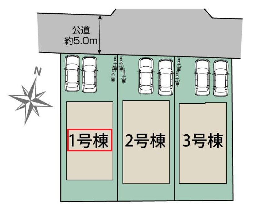 ブルーミングガーデン宇都宮市平松本町の区画図|【全3棟】各号棟の詳細については、お気軽にお問い合わせください♪