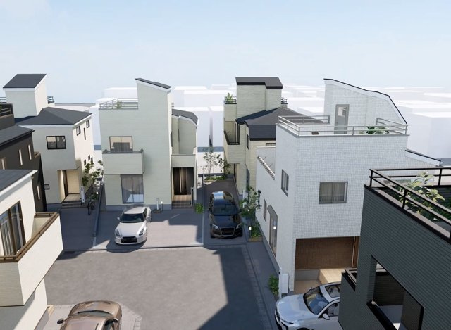 【完成予想図】 | トラストステージ　新座市野火止5丁目46期　全12棟 | 【完成予想パース｜昼】
全12棟の新しい住宅が並ぶ、静かで落ち着いた分譲地。